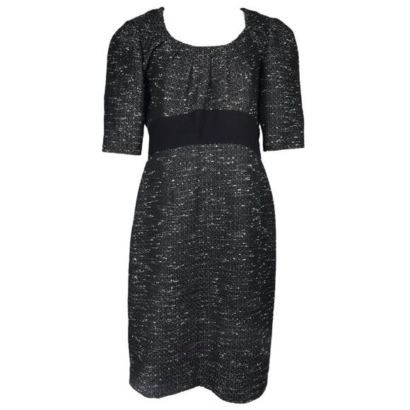 Tahari Tweed Dress Sz 10 Black Wool Puff Pleated Academia Old Money Preppy Twee - Picture 1 of 10